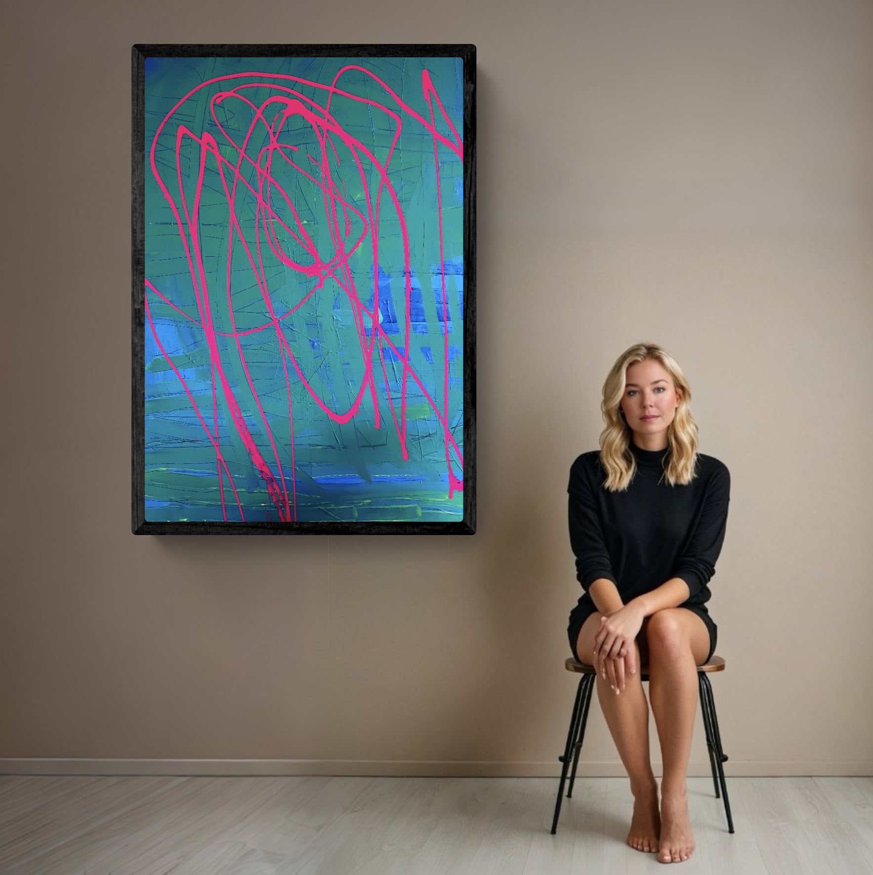 Kunstwerk "Funksoul 3" - Poster-Druck im Holz-Rahmen