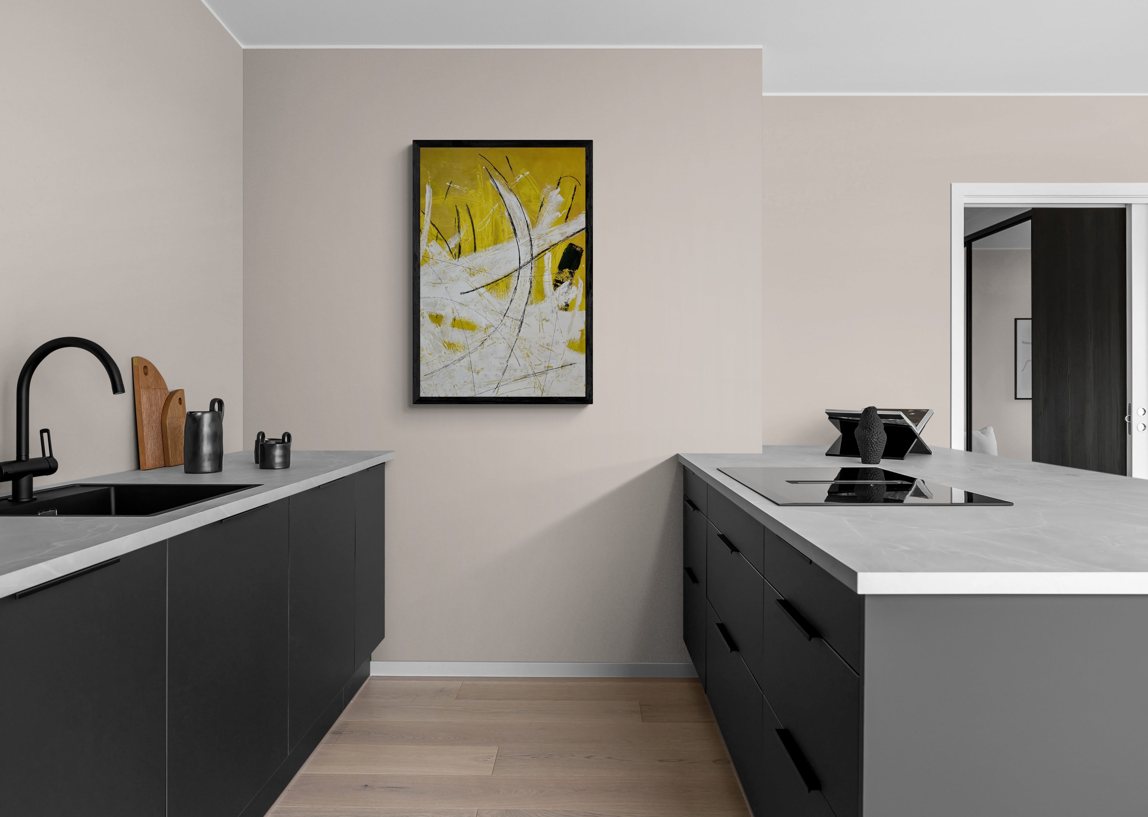 Kunstwerk "Glücks-Explosion" - Poster-Druck im Holz-Rahmen