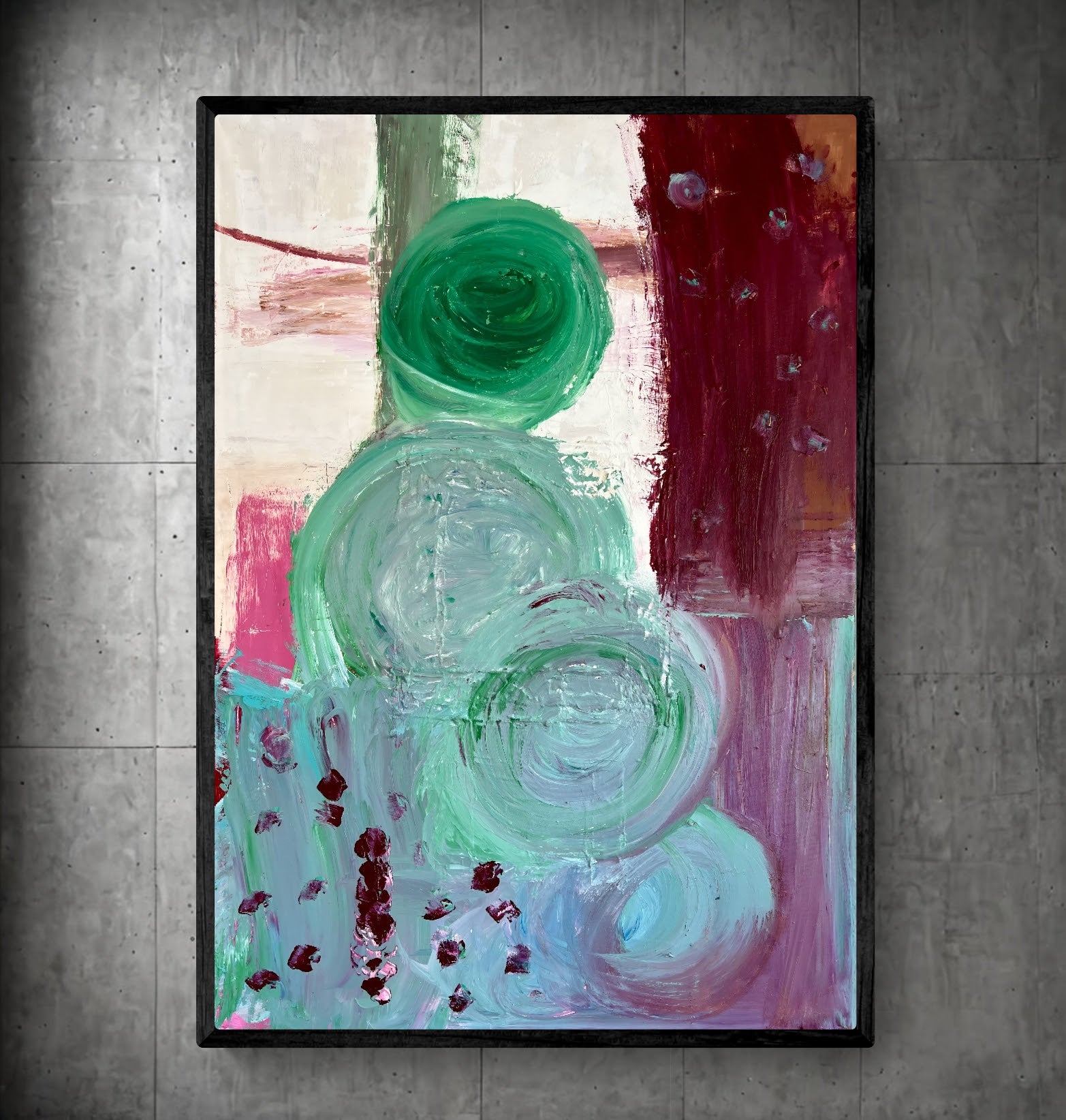 Kunstwerk „Menschen auf der blühenden Wiese“ - Poster-Druck im Holz-Rahmen