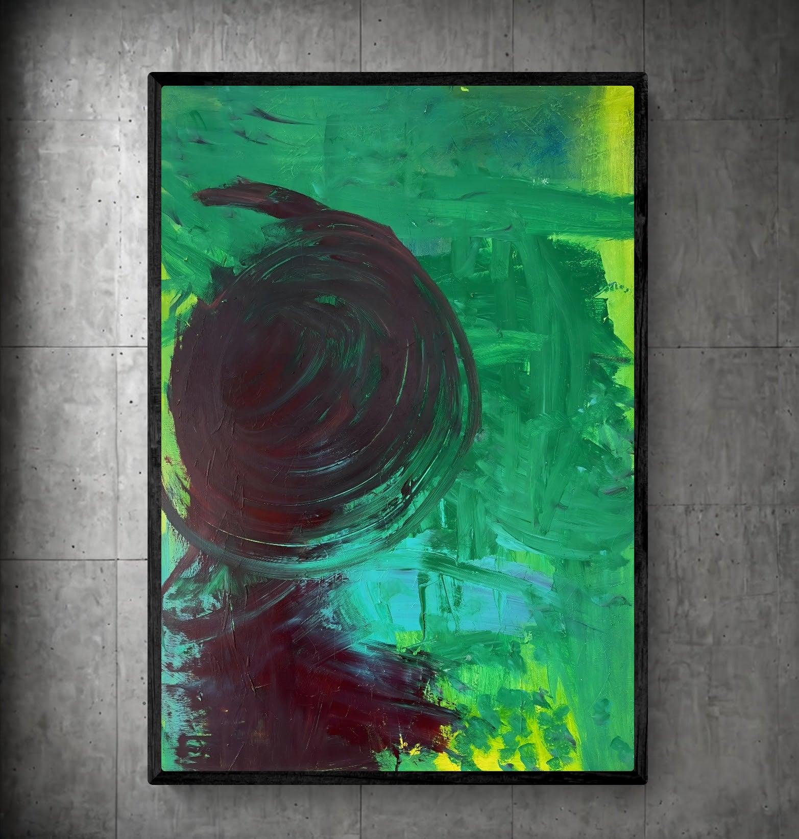 Kunstwerk „Mensch auf der grünen Wiese“ - Poster-Druck im Holz-Rahmen