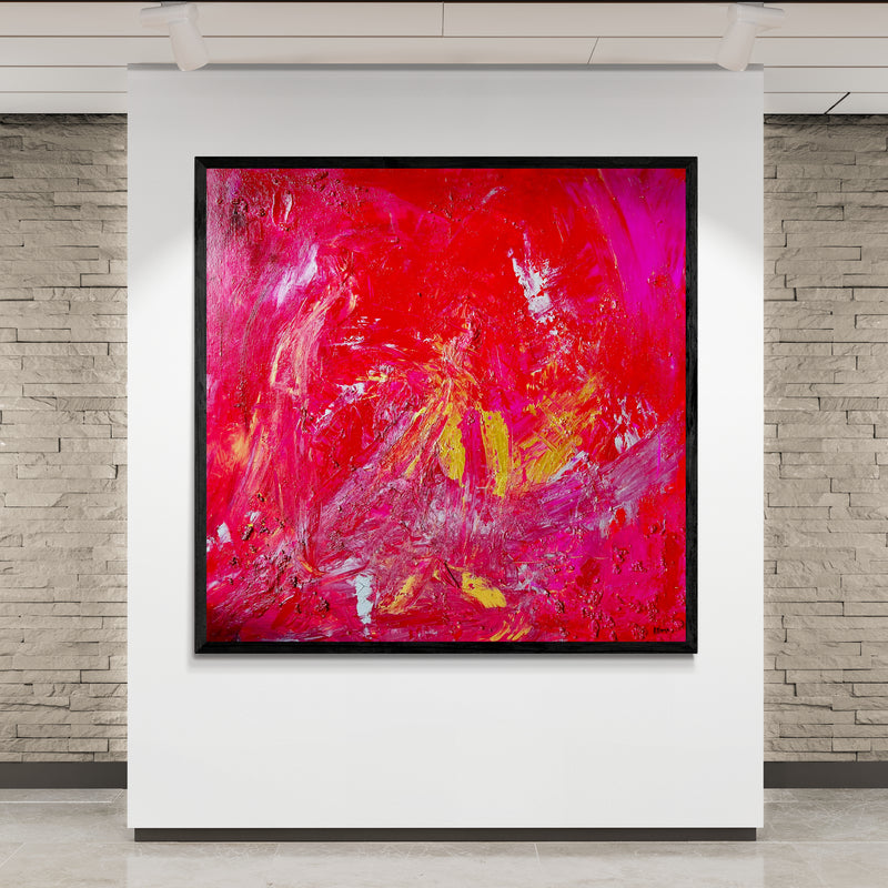 Modern Art, moderne Künstlerin, Acrylkunst, Leinwand-Druck, Premium Kunst, Contemporary, rotes Bild, rote Kunst, Pink, Gold, Kunstwerk, Martina Krone ART, Künstlerin Bodensee, große Bilder, abstrakte Kunst, Inner Fire