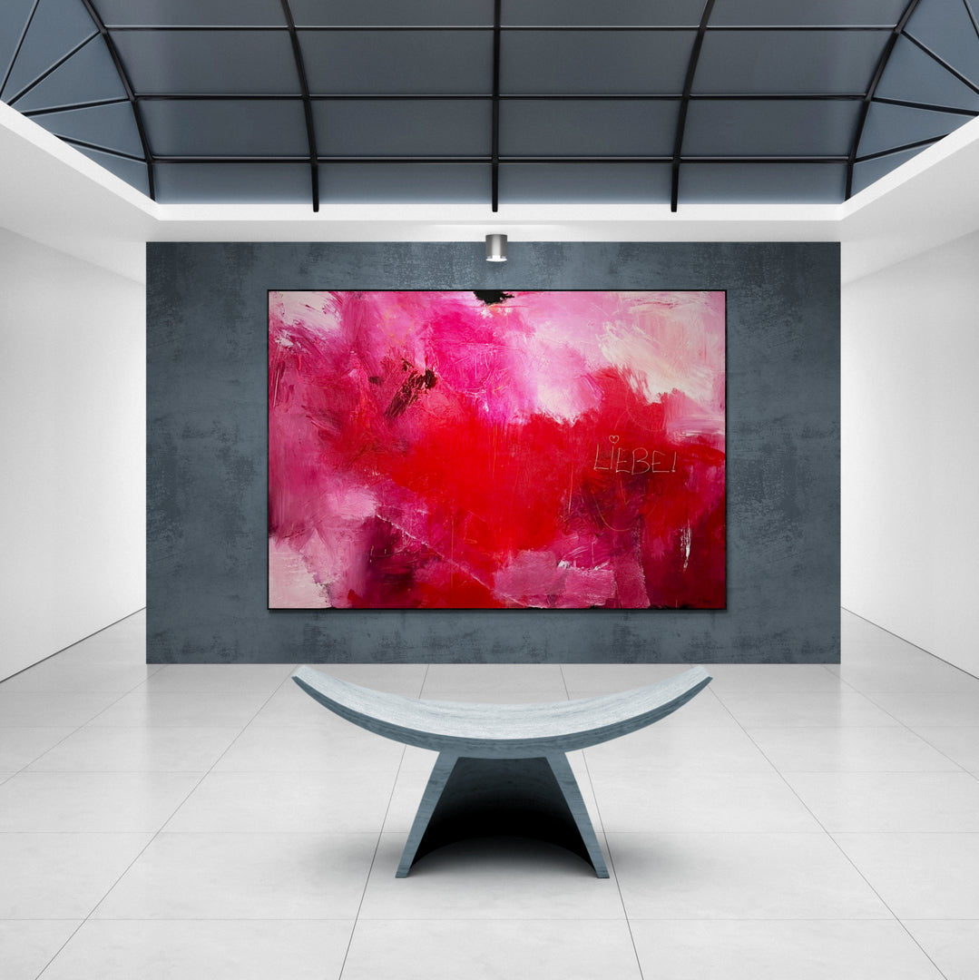 Großes Kunstwerk, Kunst, Martina Krone ART, abstrakte Kunst, Moderne Kunst, große Kunst, berühmte Künstlerin, rot, rotes Bild, pinkes Bild, Leinwand-Bild, Krone ART, Künstlerin