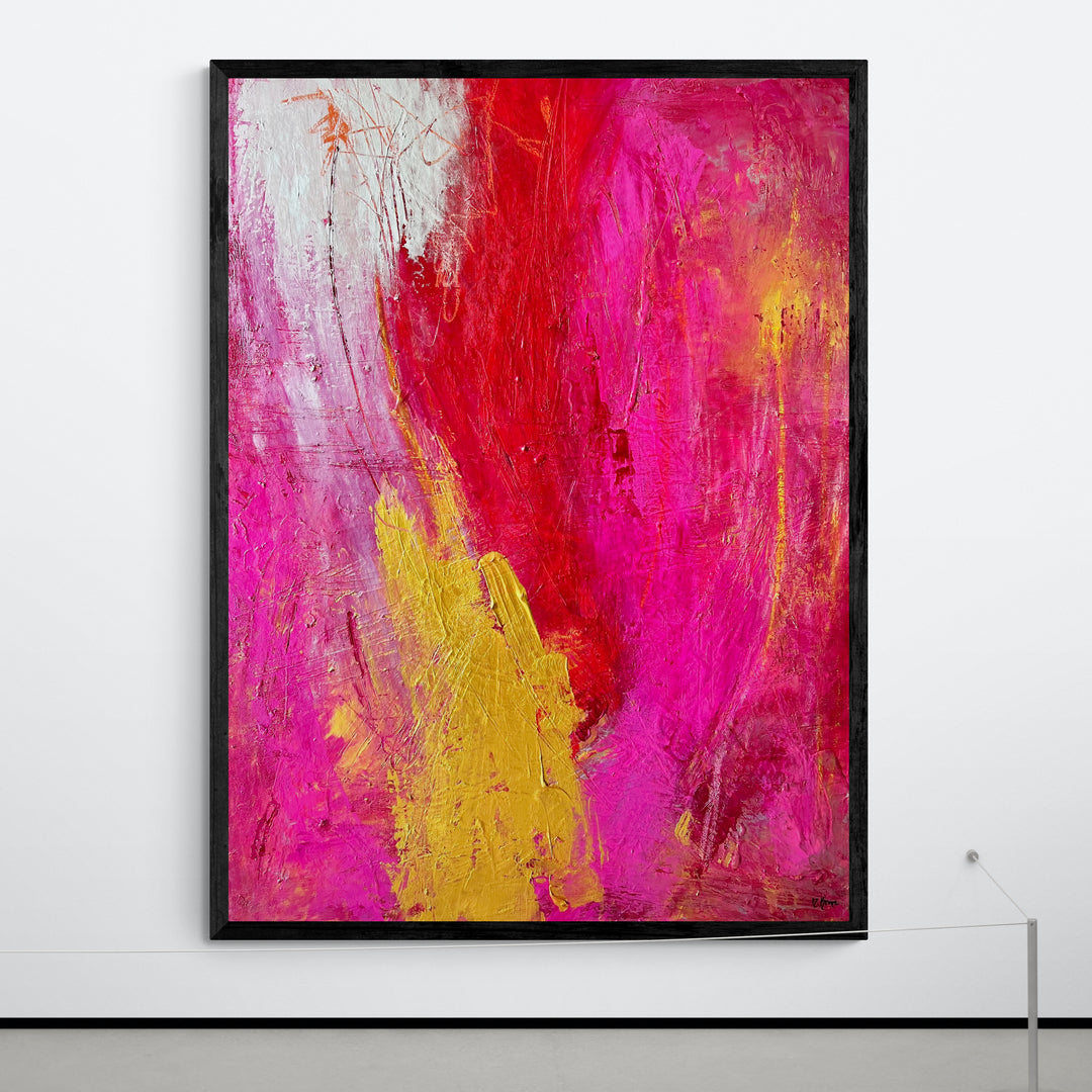 Modernes Kunstwerk in pink, rot, viel gold und silber, Modern Art, abstrakte Kunst, moderne Kunst, großes Kunstwerk, buntes Bild, Wohnzimmer Kunst, Acrylbild, handgemalte Kunst, exklusive Kunst, mutiges Kunstwerk, Martina Krone ART, Seelen-Orgasmus, Künstlerin, Kunst vom Bodensee, global Artist, Bild, Kunstwerk, Kunstatelier Bodensee, Kunst und Unternehmertum, privater Malkurs, Leinwand-Drucke, Kunstdrucke