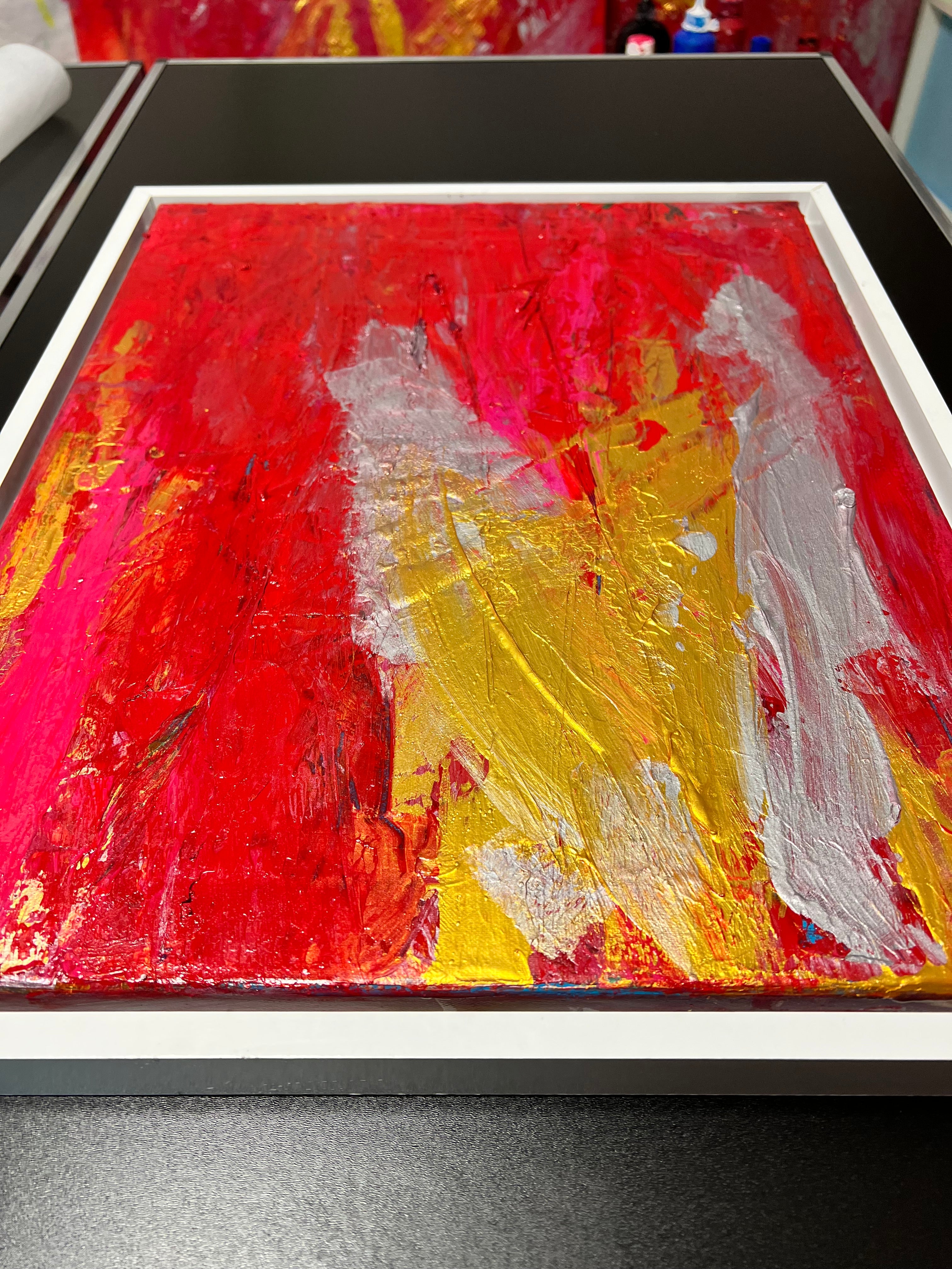 Modernes Kunstwerk Serie Seelen-Orgasmus, rot pink gold silber, Martina Krone ART, modern Artist, moderne Künstlerin, abstrakte Kunst, hochwertige Unikate, Malerein, Auftragskunstwerke, Künstler-Support