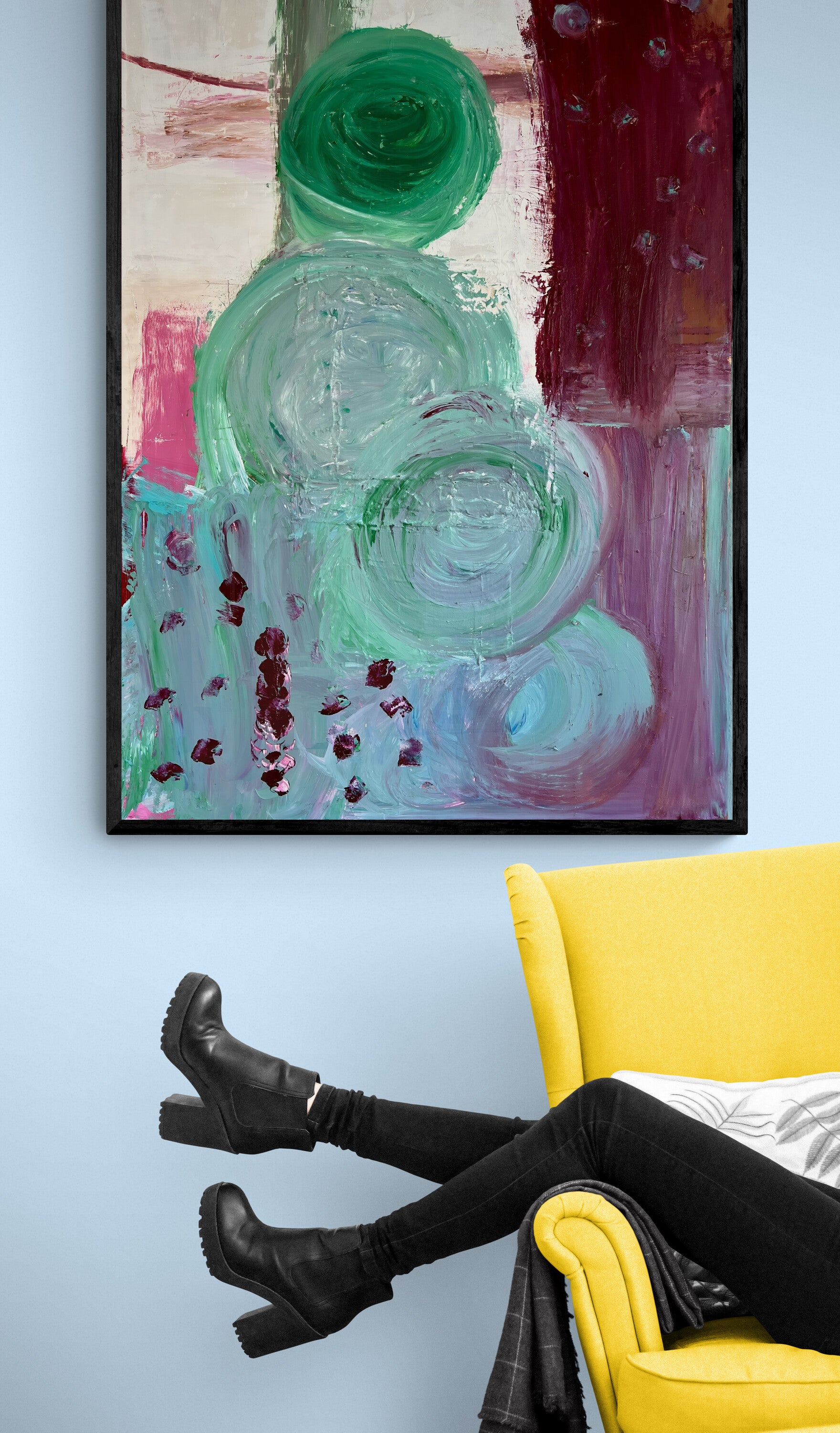 Original Kunstwerk "Menschen auf der blühenden Wiese", 90*130 cm