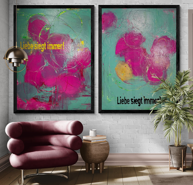 Artwork &quot;Love always wins 3&quot; - poster print in wooden frame