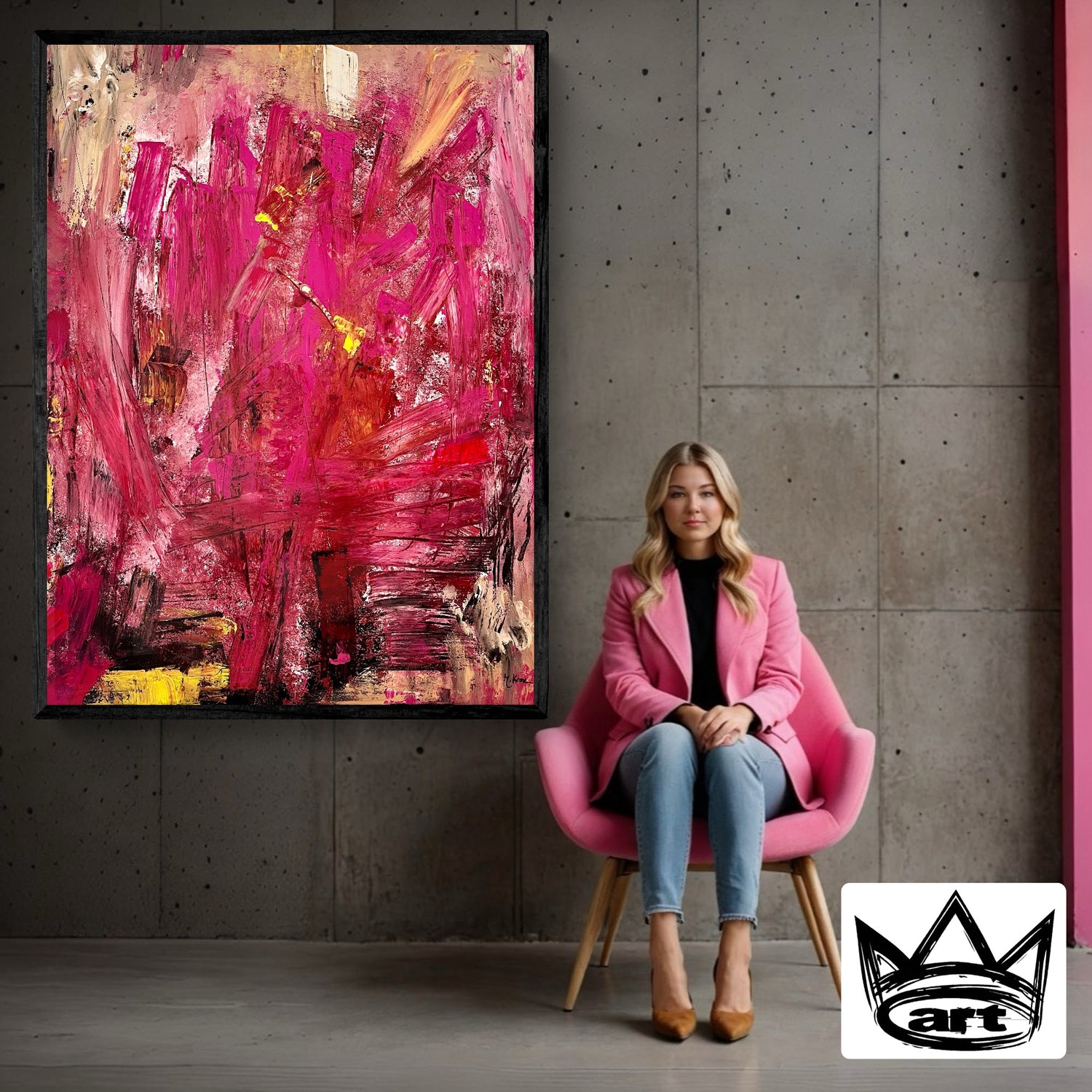 Original Acrylic Painting: &quot;Black and Pink Beauty&quot; - Exclusive one-of-a-kind Artwork, 100*100 cm (39 inch)