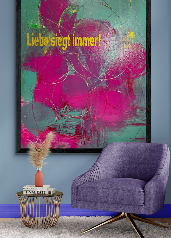 Kunstwerk &quot;Liebe siegt immer 3&quot; -  Poster-Druck im Holz-Rahmen