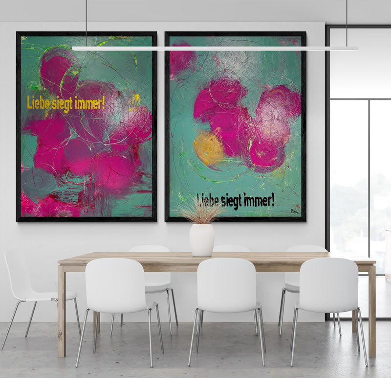 Artwork &quot;Love always wins 3&quot; - poster print in wooden frame