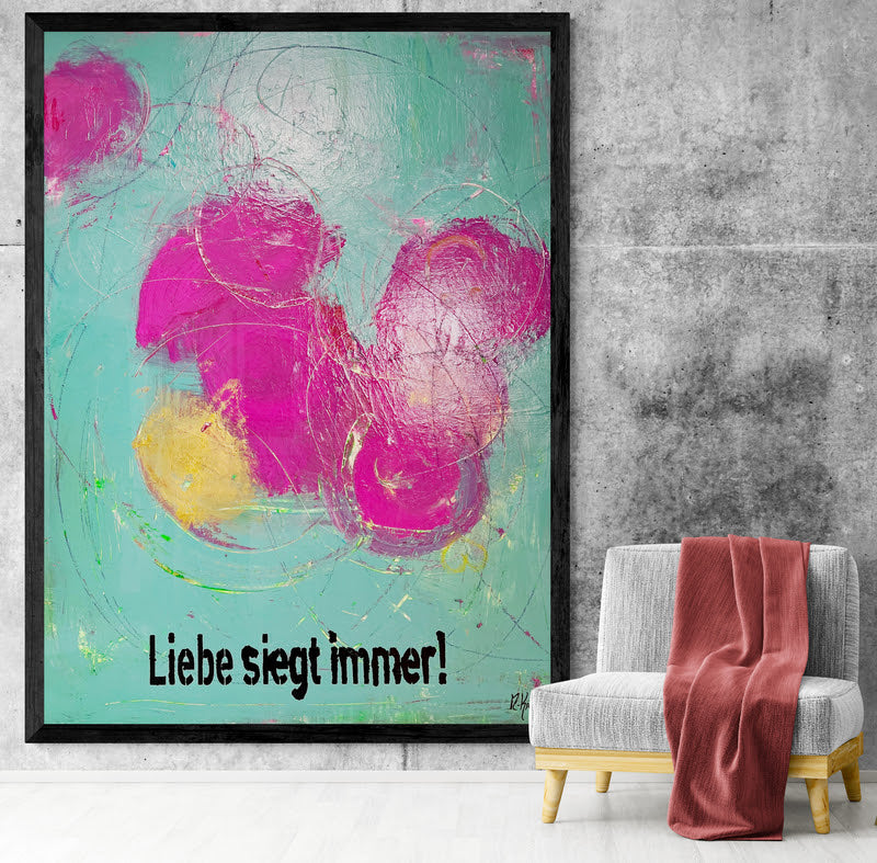 Kunstwerk &quot;Liebe siegt immer 4&quot; -  Poster-Druck im Holz-Rahmen