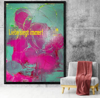 Kunstwerk &quot;Liebe siegt immer 3&quot; -  Poster-Druck im Holz-Rahmen