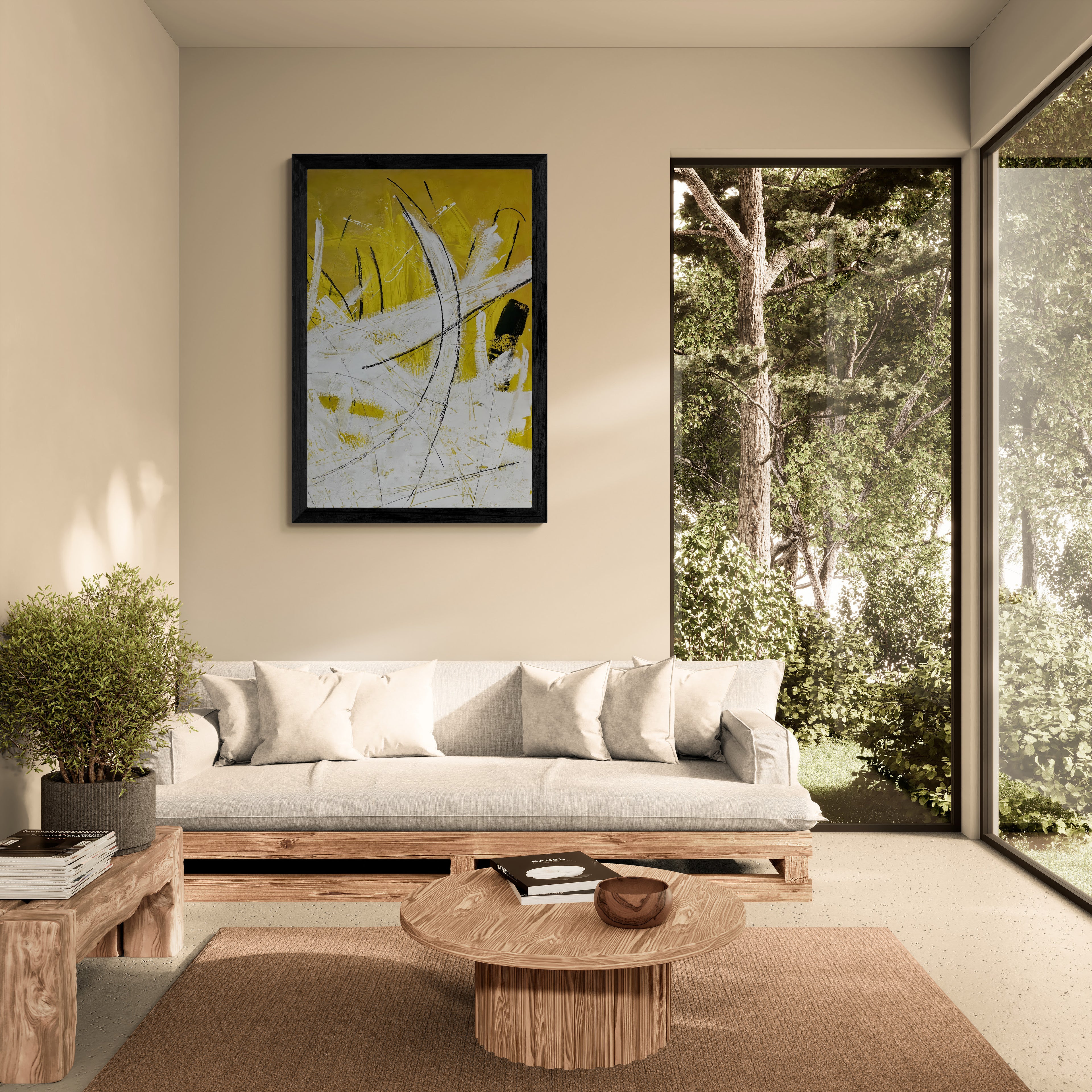 Artwork &quot;Explosion of Happiness&quot; - Poster Print in Wooden Frame